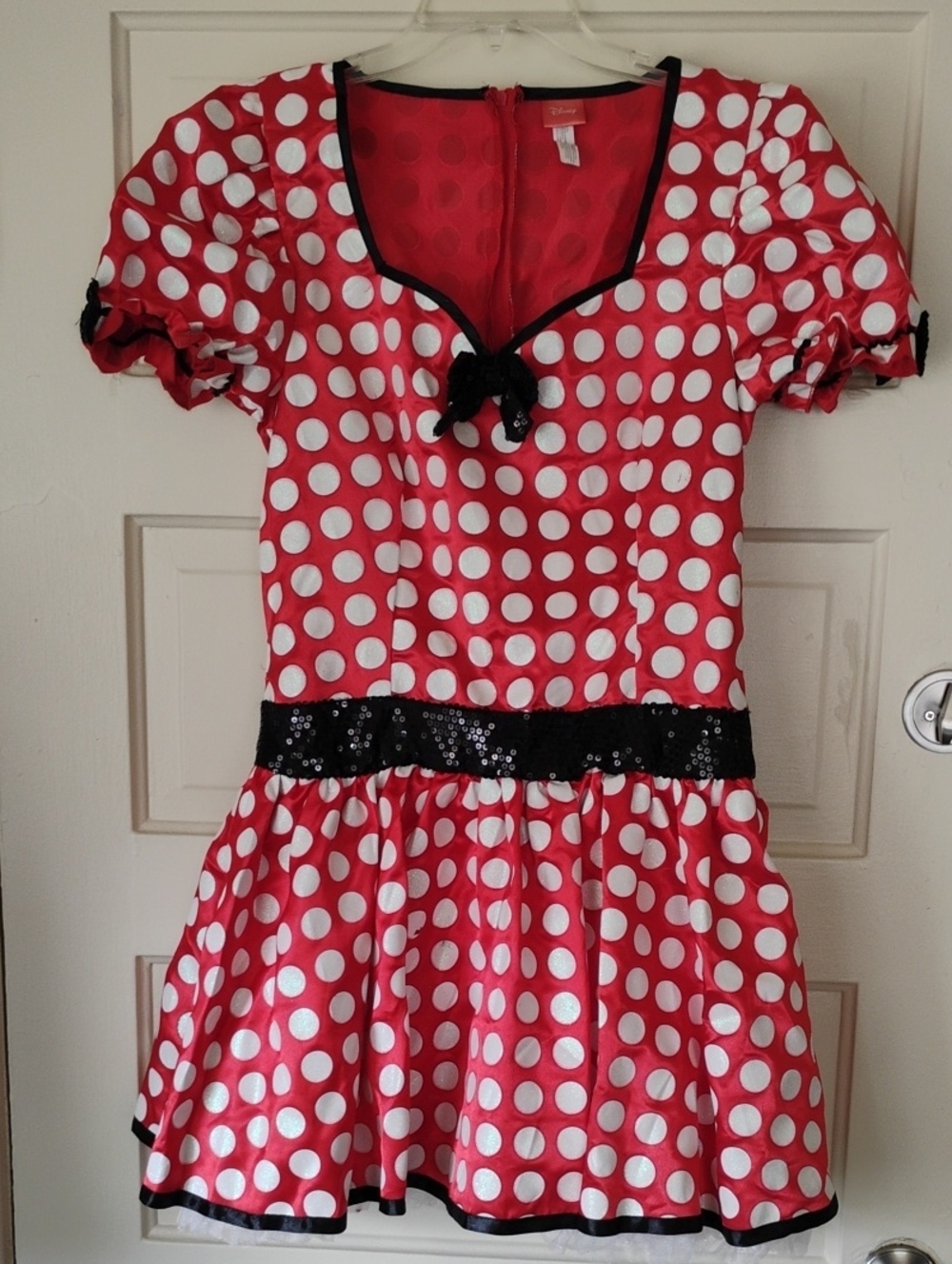 Disney Minnie Mouse Dress Halloween Red Polka Dot Black Trim Adult Sz L